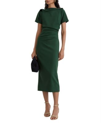 REISS Women's Hilary Short-Sleeve Ruched Boat-Neck Midi Dress