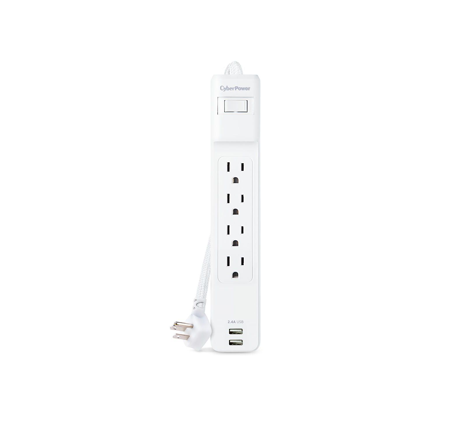 CyberPower P406U сетевой фильтр для дома и офиса на 4 розетки с 2 портами USB-A, белый