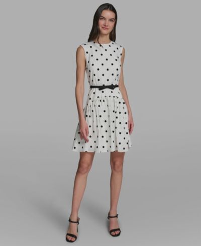 Женское мини-платье KARL LAGERFELD PARIS Cap-Sleeve Flocked Polka Dot