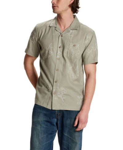 Мужская льняная хлопковая рубашка Weatherproof Vintage Short-Sleeve Embroidered Floral