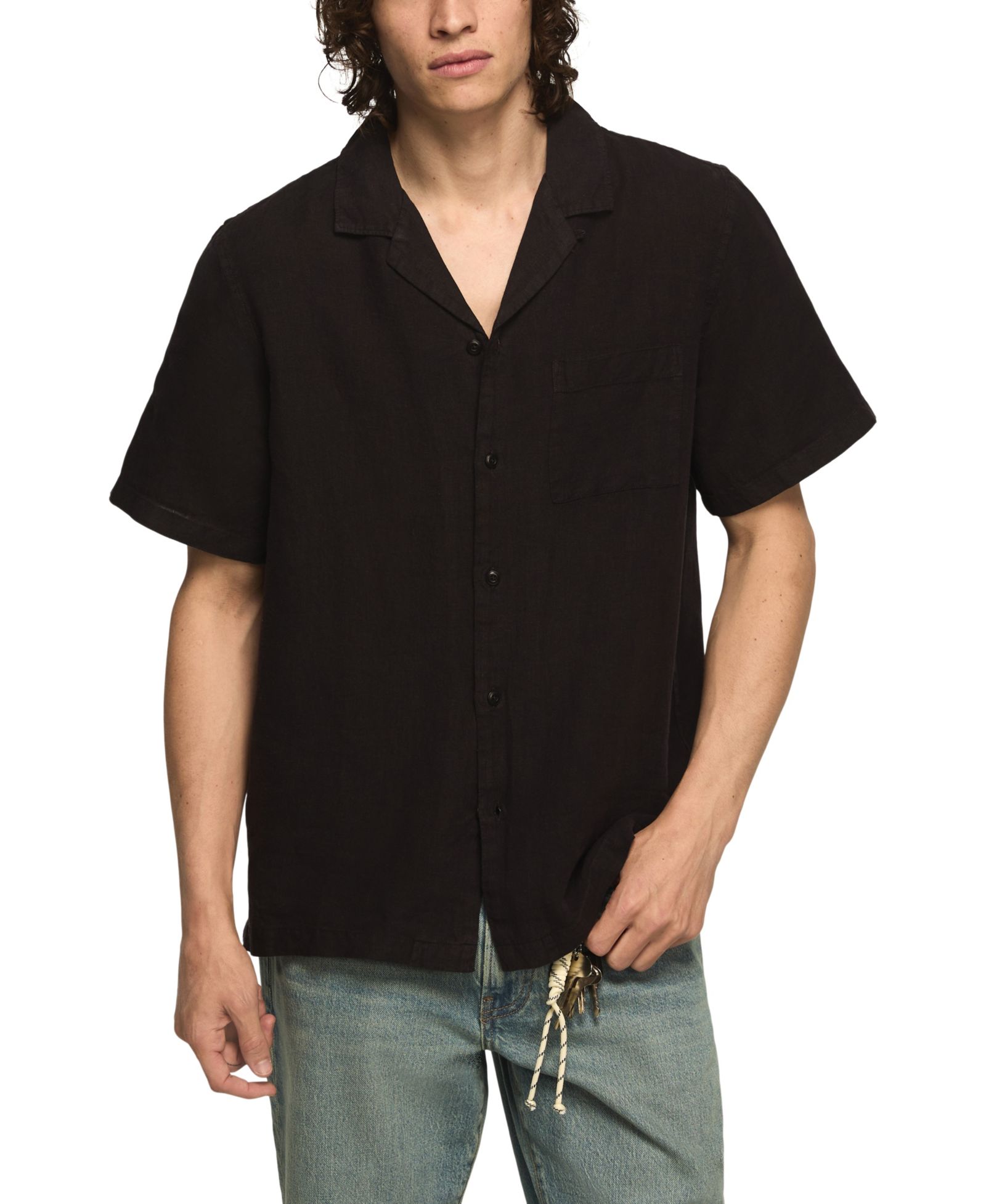 Lucky Brand Men's Short-Sleeve Linen Camp Collar Shirt