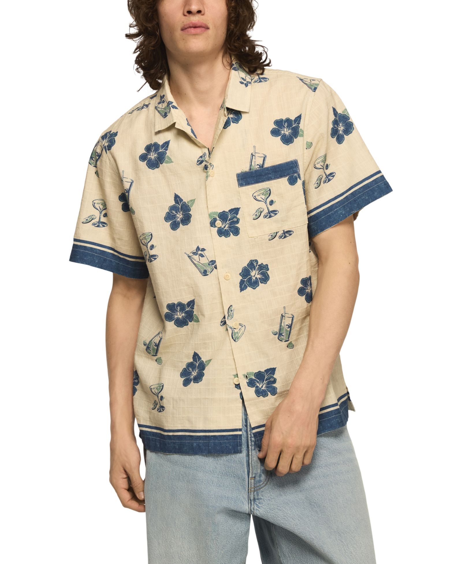Lucky Brand Men's Tropical Print Camp Short-Sleeve