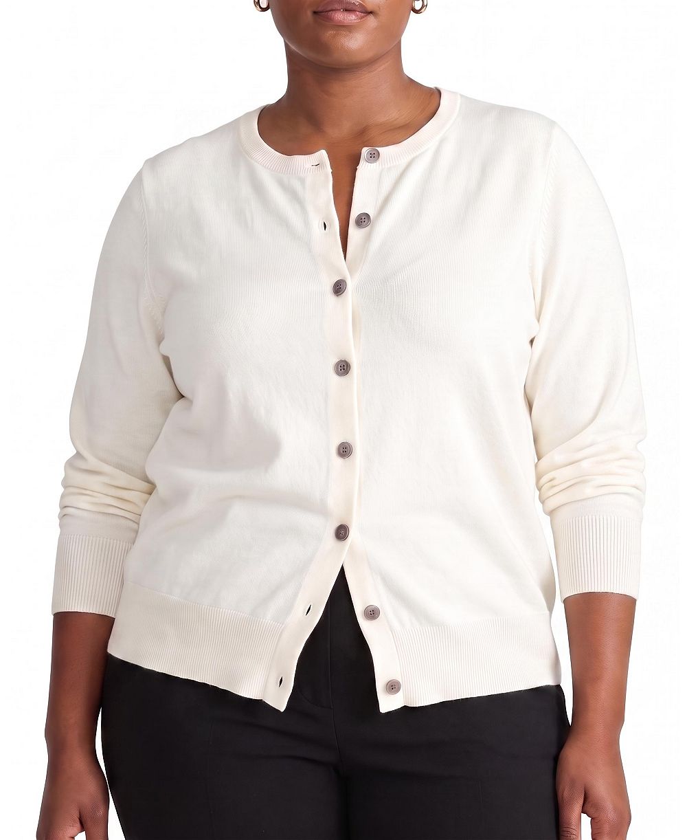 Universal Standard Plus Size Savvy Fine Knit Long-Sleeve Crewneck Cardigan Sweatshirts