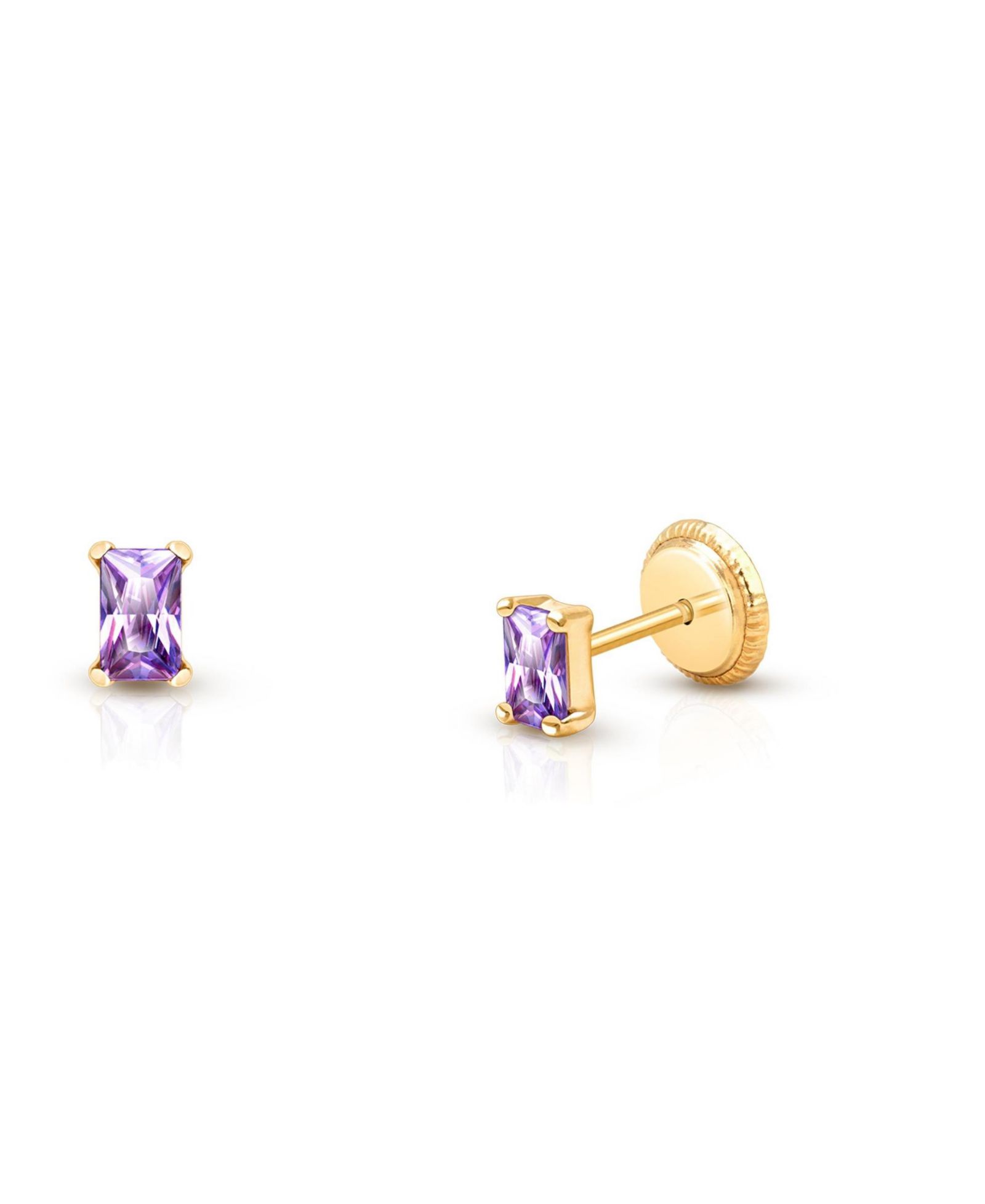 Tiny Blessings серьги-гвоздики с фиолетовым кубическим цирконием, огранка Radiant-Cut, 14k Gold