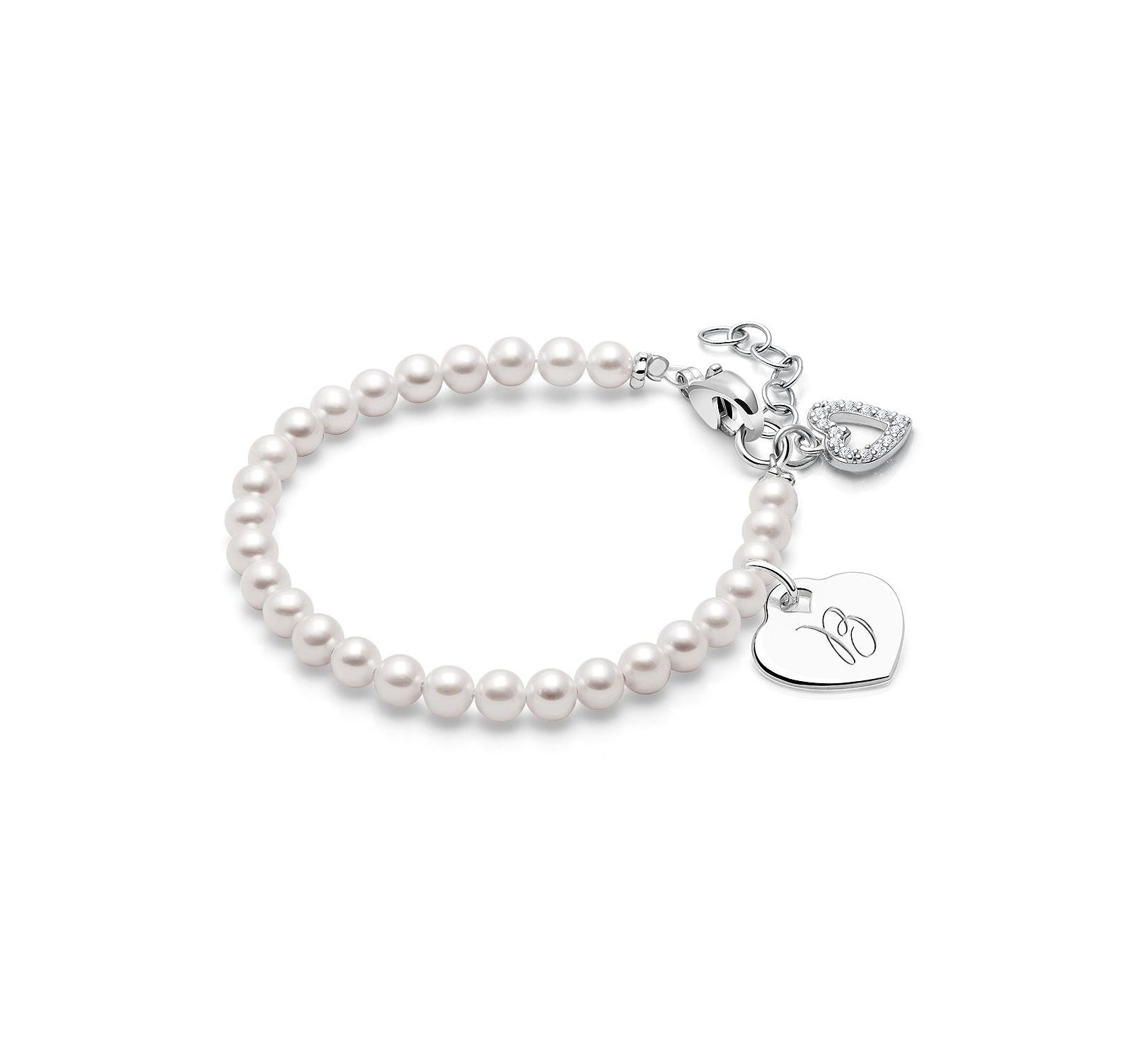Tiny Blessings Sterling Silver Pearls Engraved Initial Bracelet