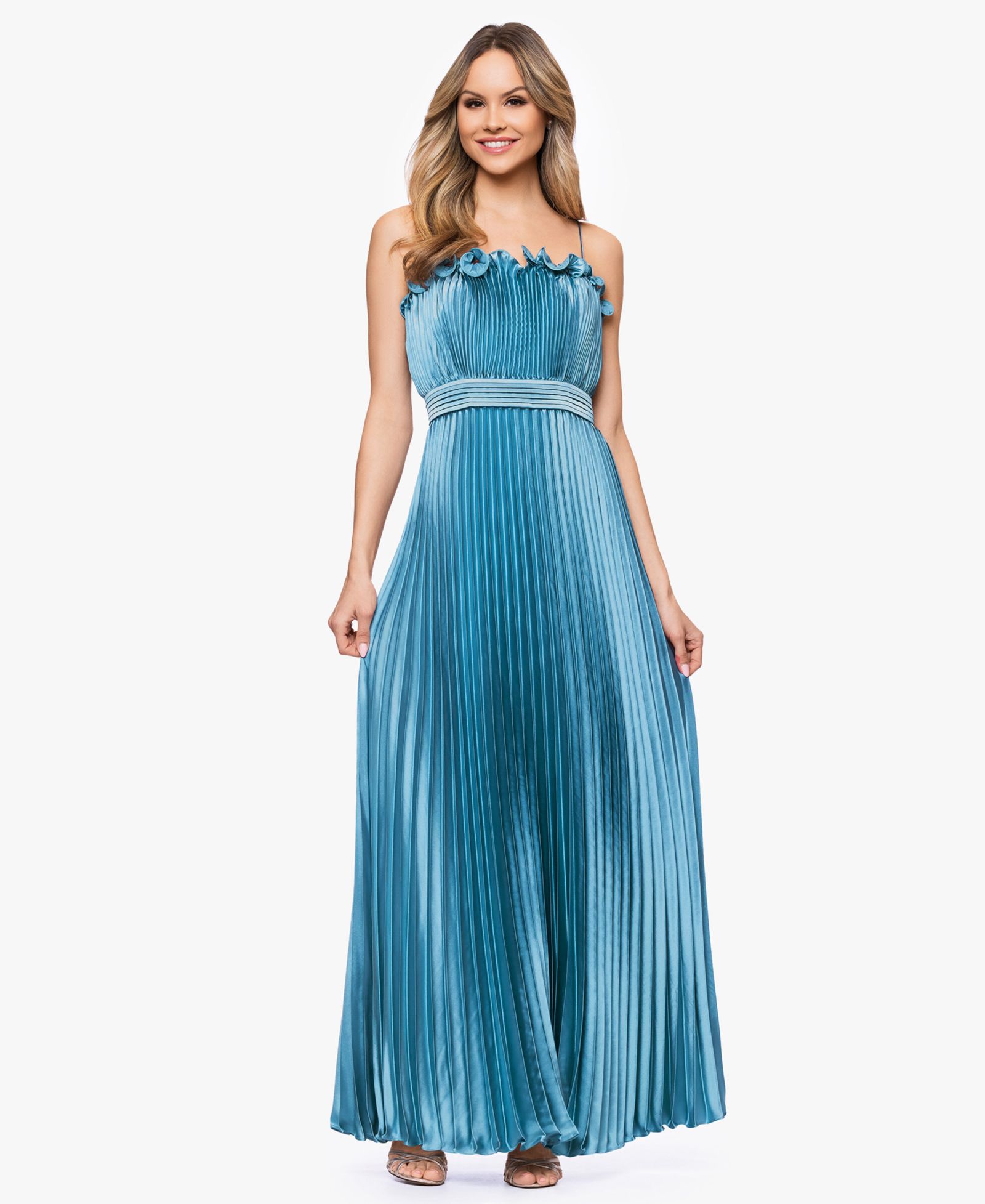 Женское вечернее платье Betsy & Adam Spaghetti Strap Pleated Ball Gown