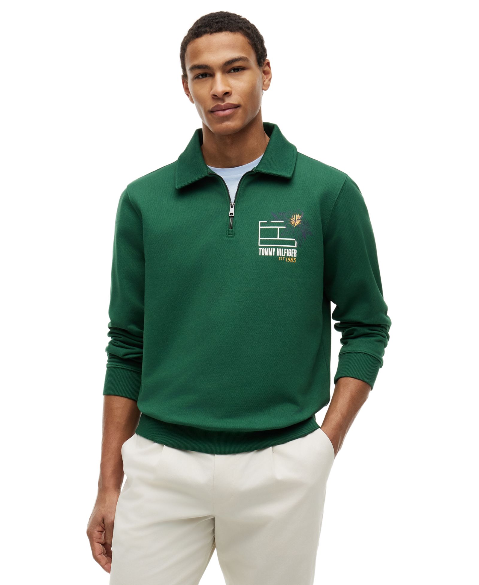 Tommy Hilfiger Men's Summer Floral Graphic Rugby Crew Sweatshirt