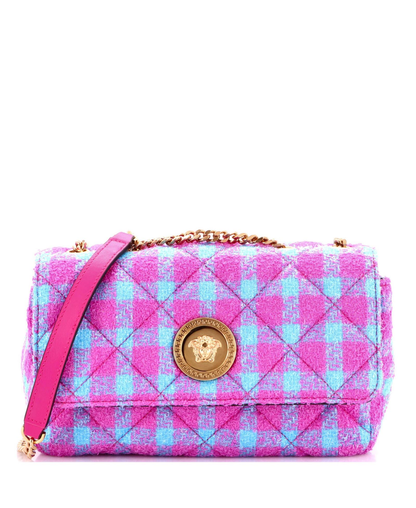 Pre-Owned Versace East West Medusa Icon Chain Flap Bag Quilted Tweed
