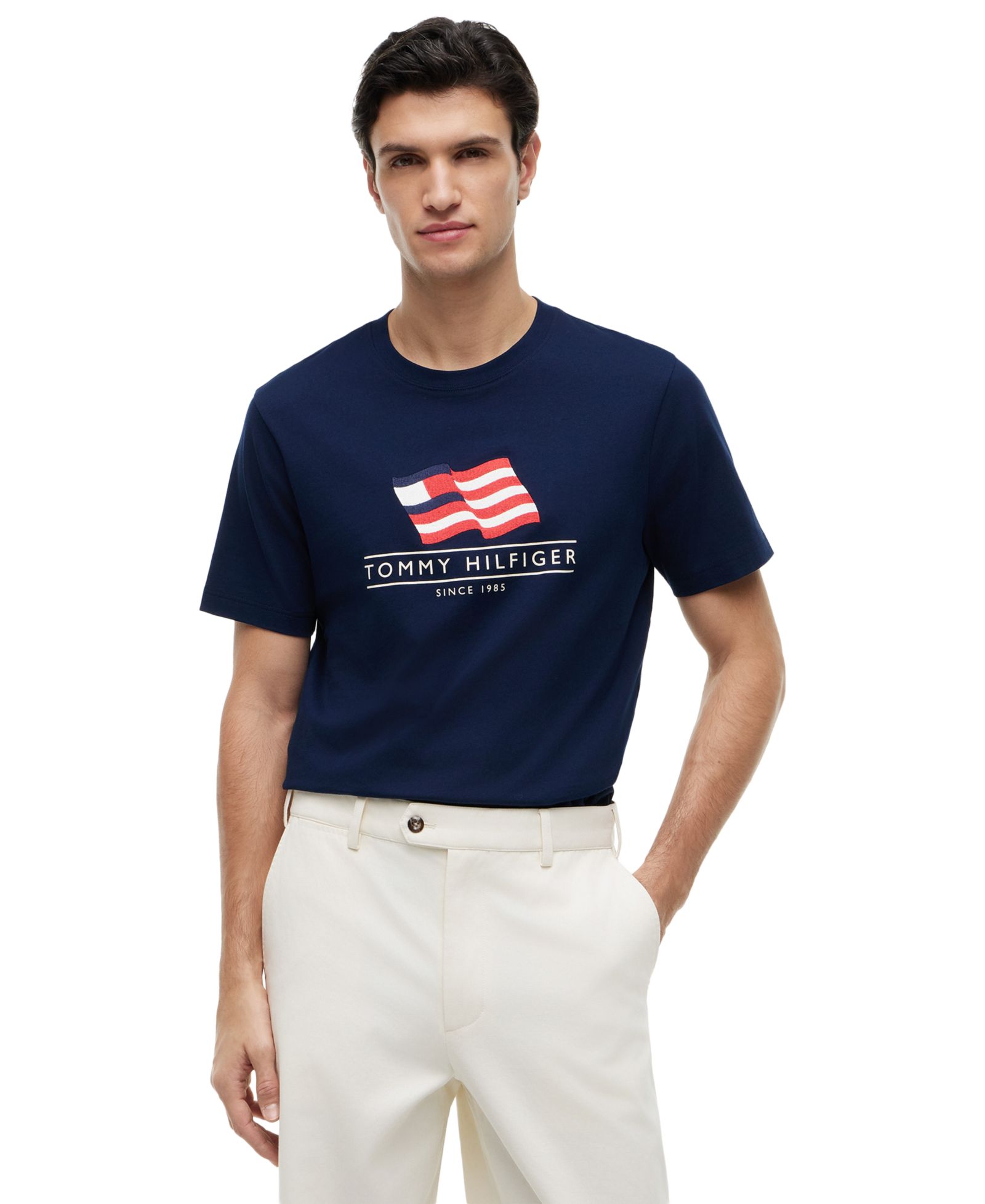 Tommy Hilfiger Men's Regular-Fit Red, White, and Blue Americana Main Flag T-Shirt