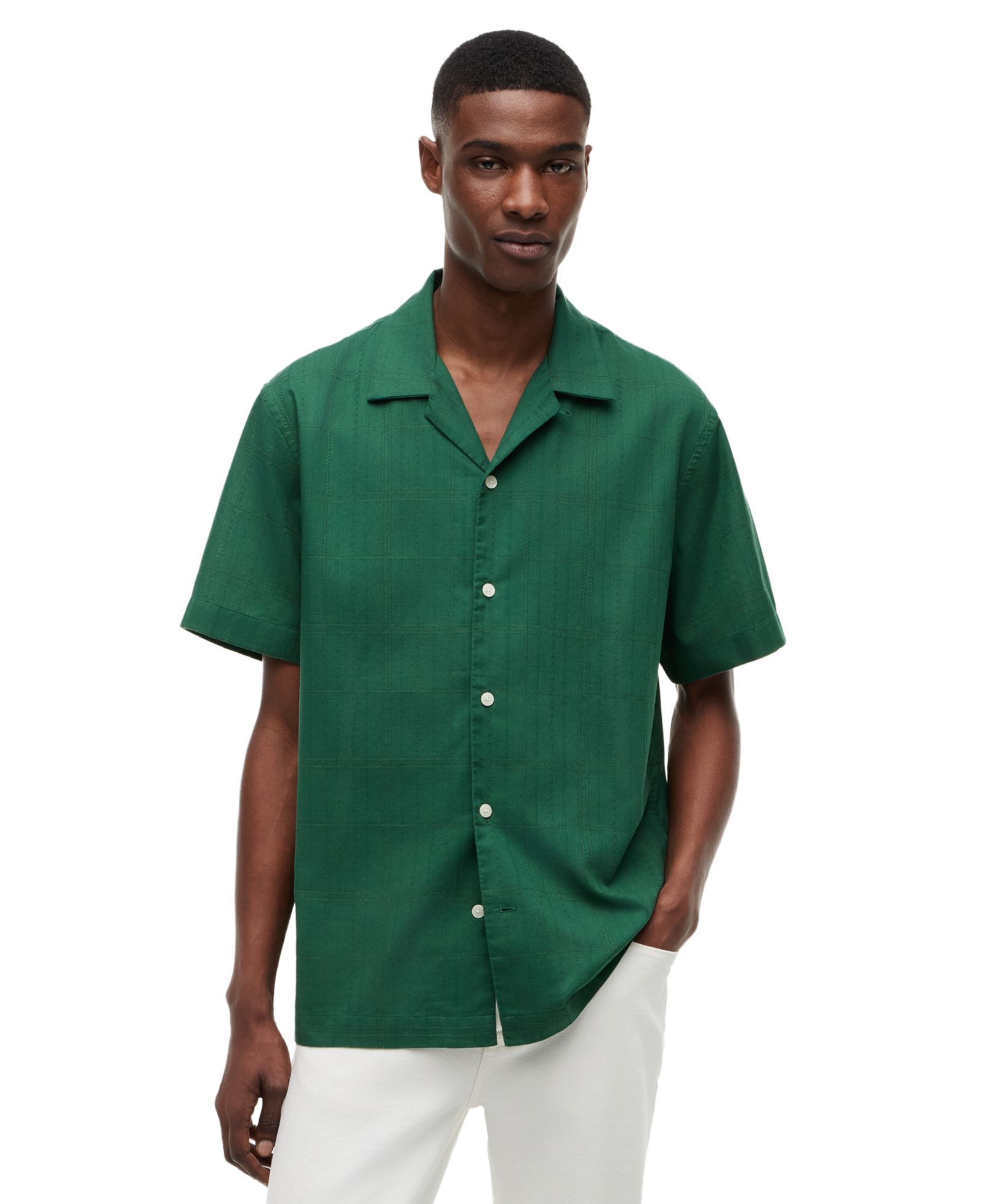 Tommy Hilfiger Men's Open-Structure Camp Collar Windowpane Shirt
