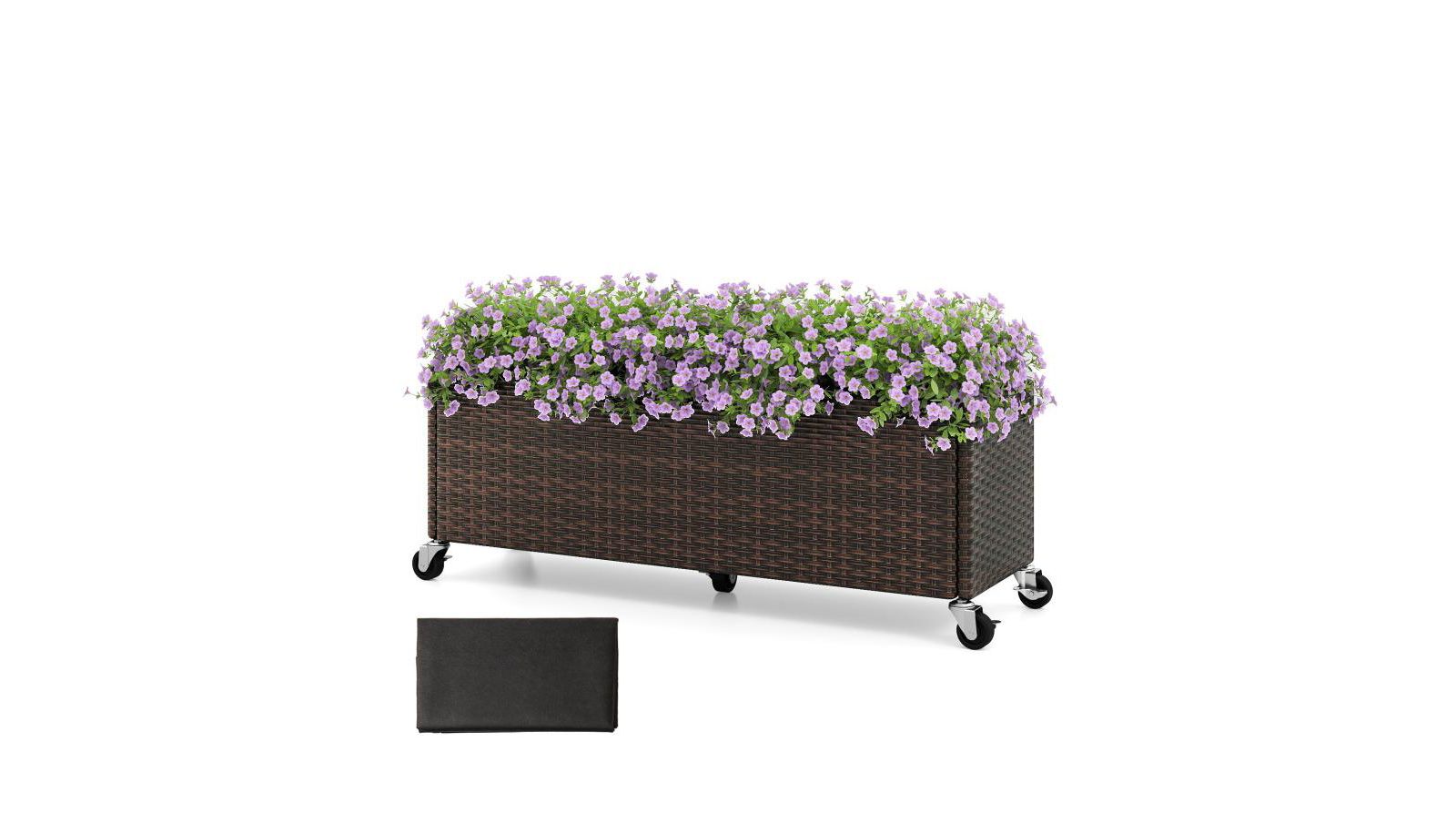 Slickblue Outdoor Wicker Raised Garden Bed with Wheels and PE Liner