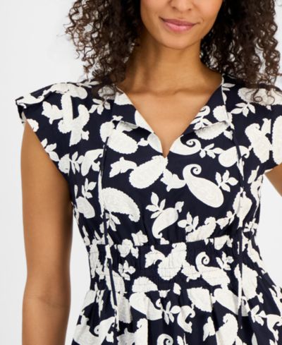 Nautica Women's Bubble-Sleeve Paisley-Print Peplum Top