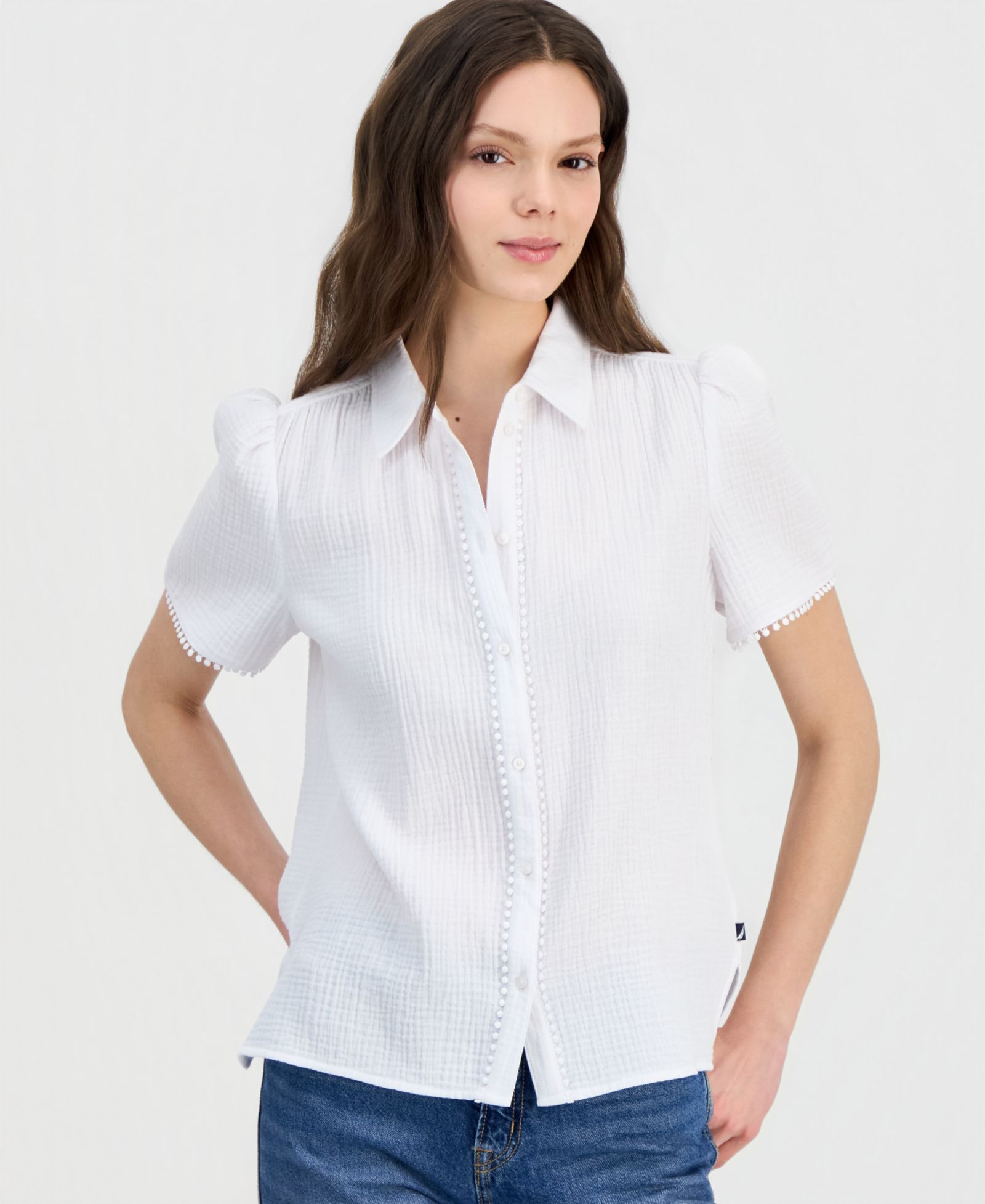 Женская рубашка Nautica Cotton Bobble-Trim Short-Sleeve