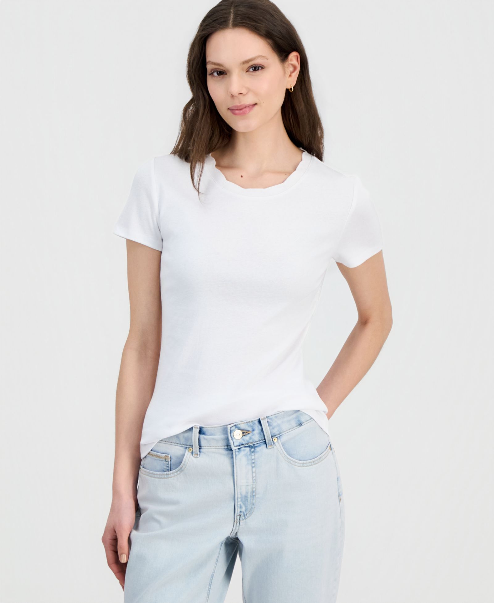 Nautica Women's Scallop-Trim Cotton Short-Sleeve T-Shirt