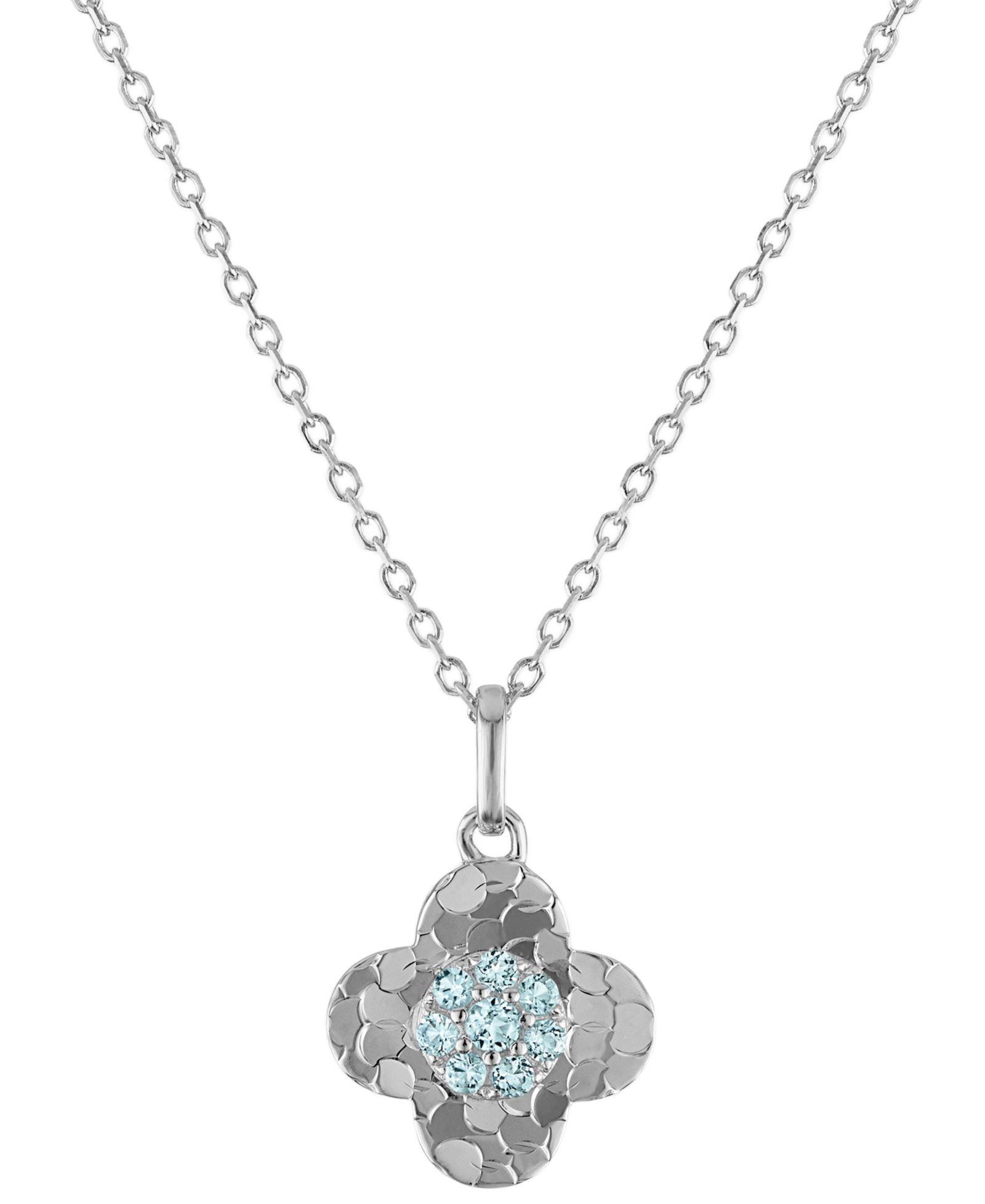 Подвеска Clover с текстурой блесток и голубым топазом Swiss Blue в белом золоте 14k