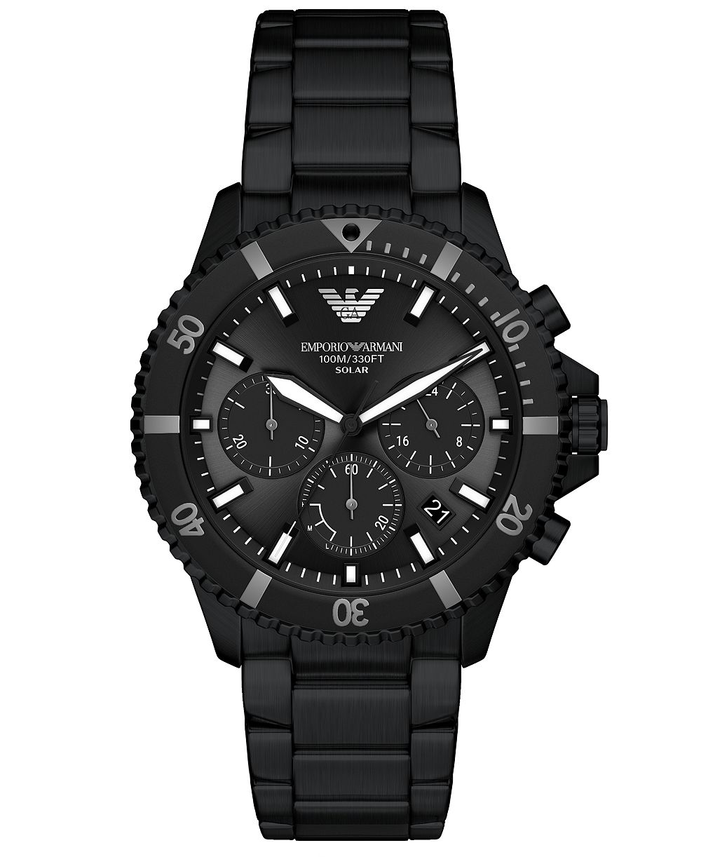 Emporio Armani Men's World Explorer Solar Chronograph Black Stainless Steel Watch, 43mm