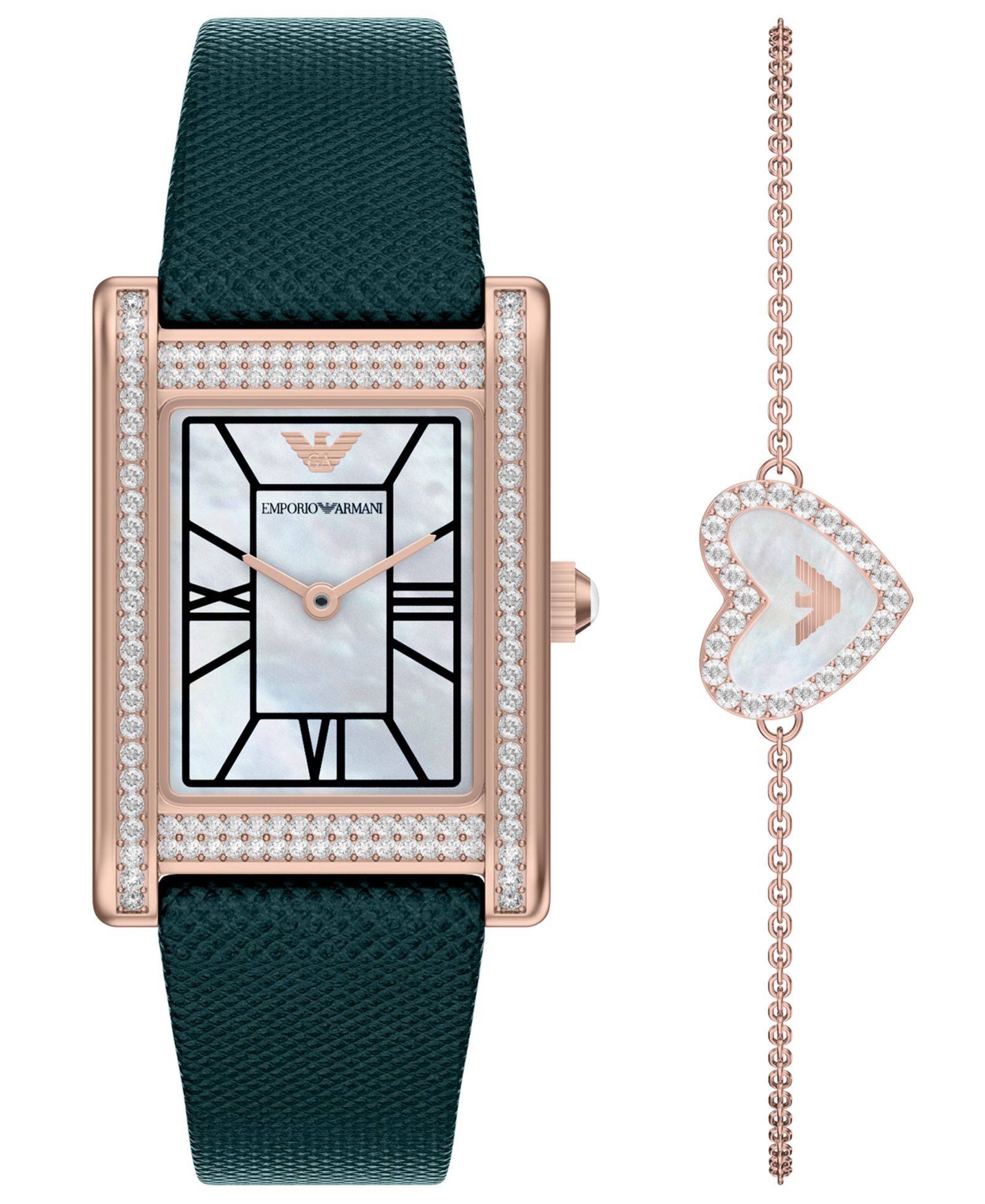 Женские кварцевые часы Emporio Armani с двумя стрелками и зеленым кожаным ремешком, 32 мм