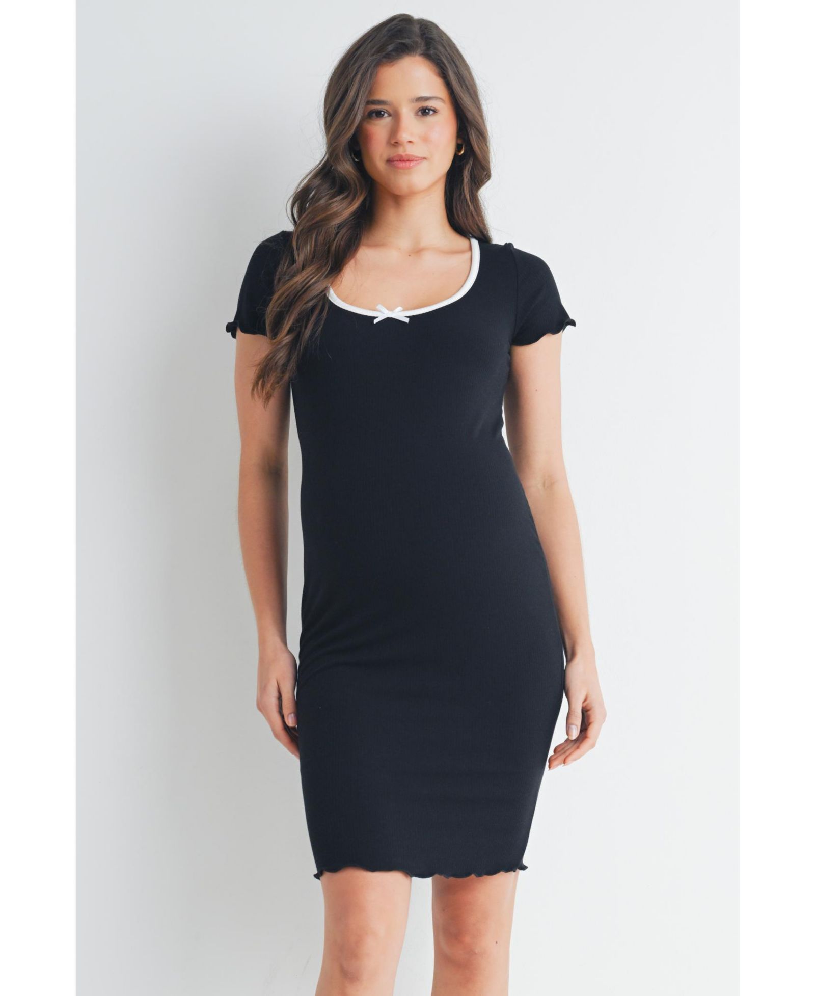 Hello Miz Women's Ribbed Bodycon Scoop Neck Short-Sleeve Dress