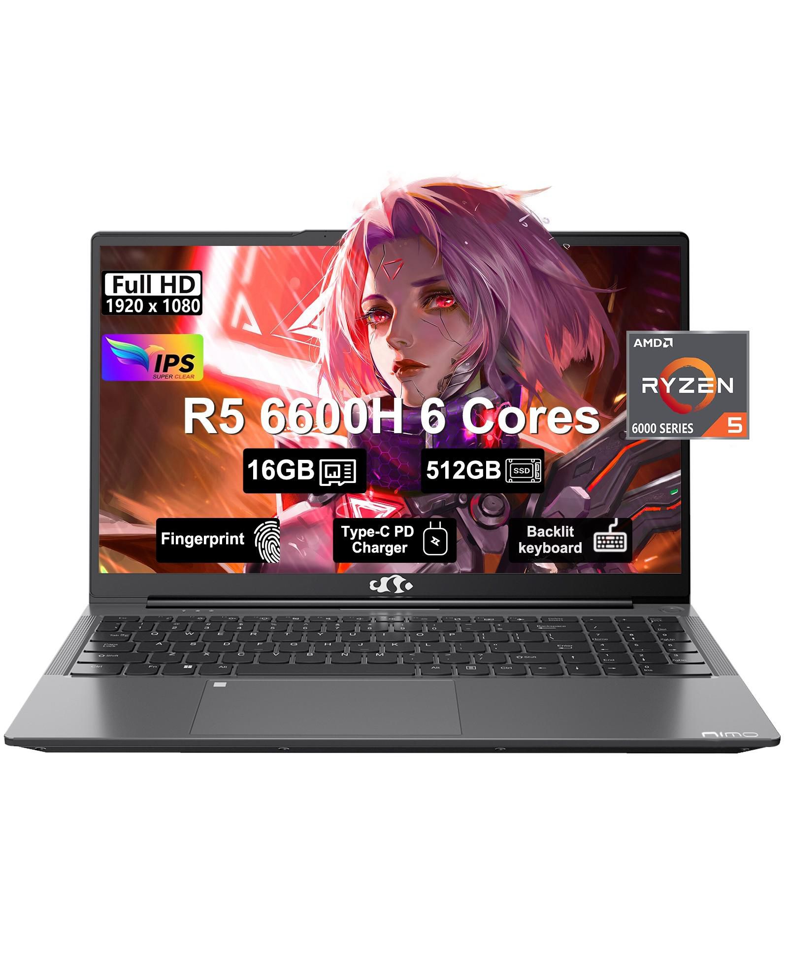 Игровой ноутбук NIMO 15.6 AMD Ryzen 5 6600H 6-Cores 16GB DDR5 RAM 512GB SSD 4.5GHz