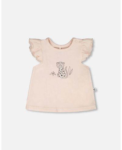 Deux par Deux Baby Girls cotton jersey top and shorts set in peach animal print