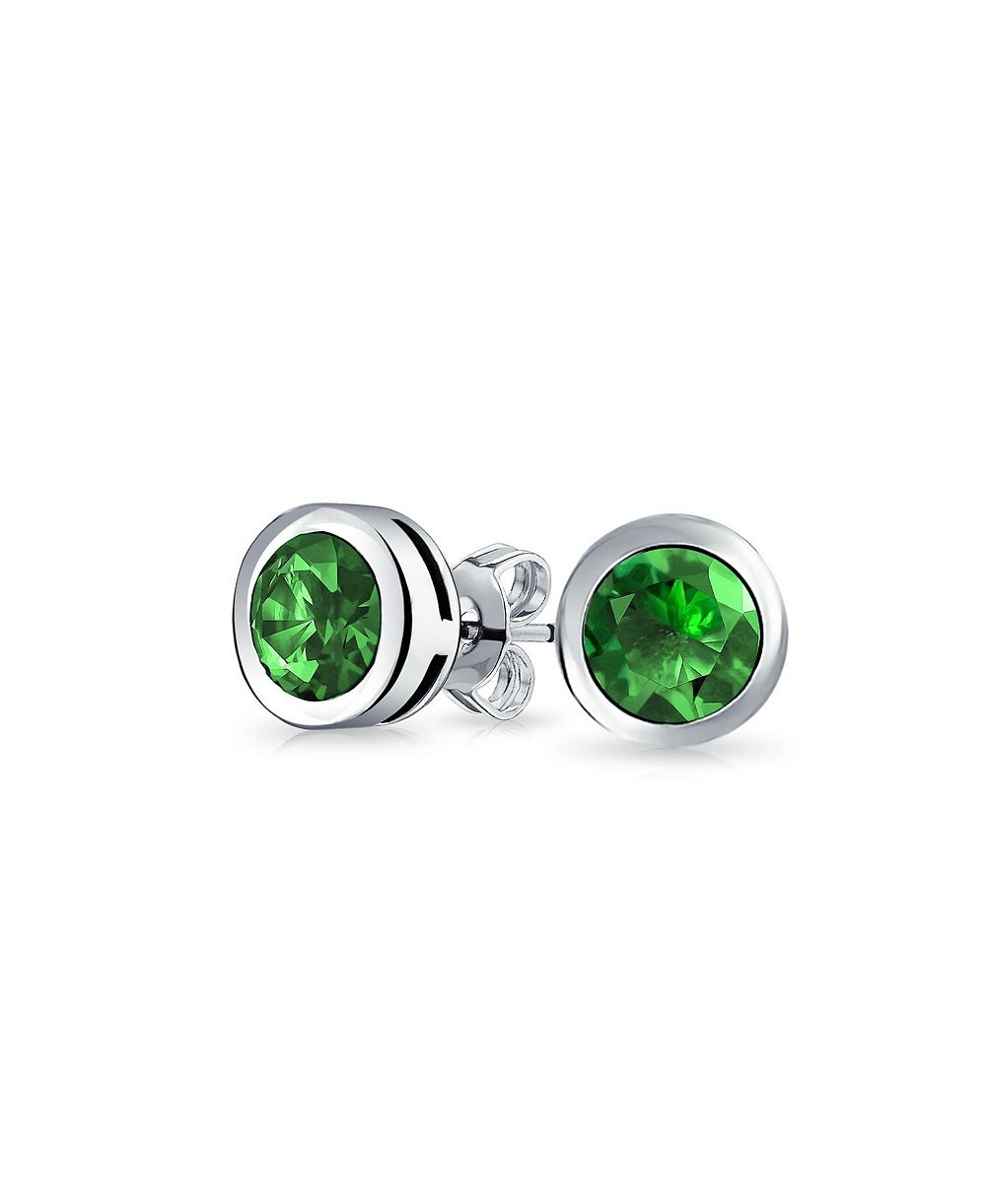Серьги Bling Jewelry .925 Sterling Silver Timeless Bezel Set Round Solitaire CZ 7MM