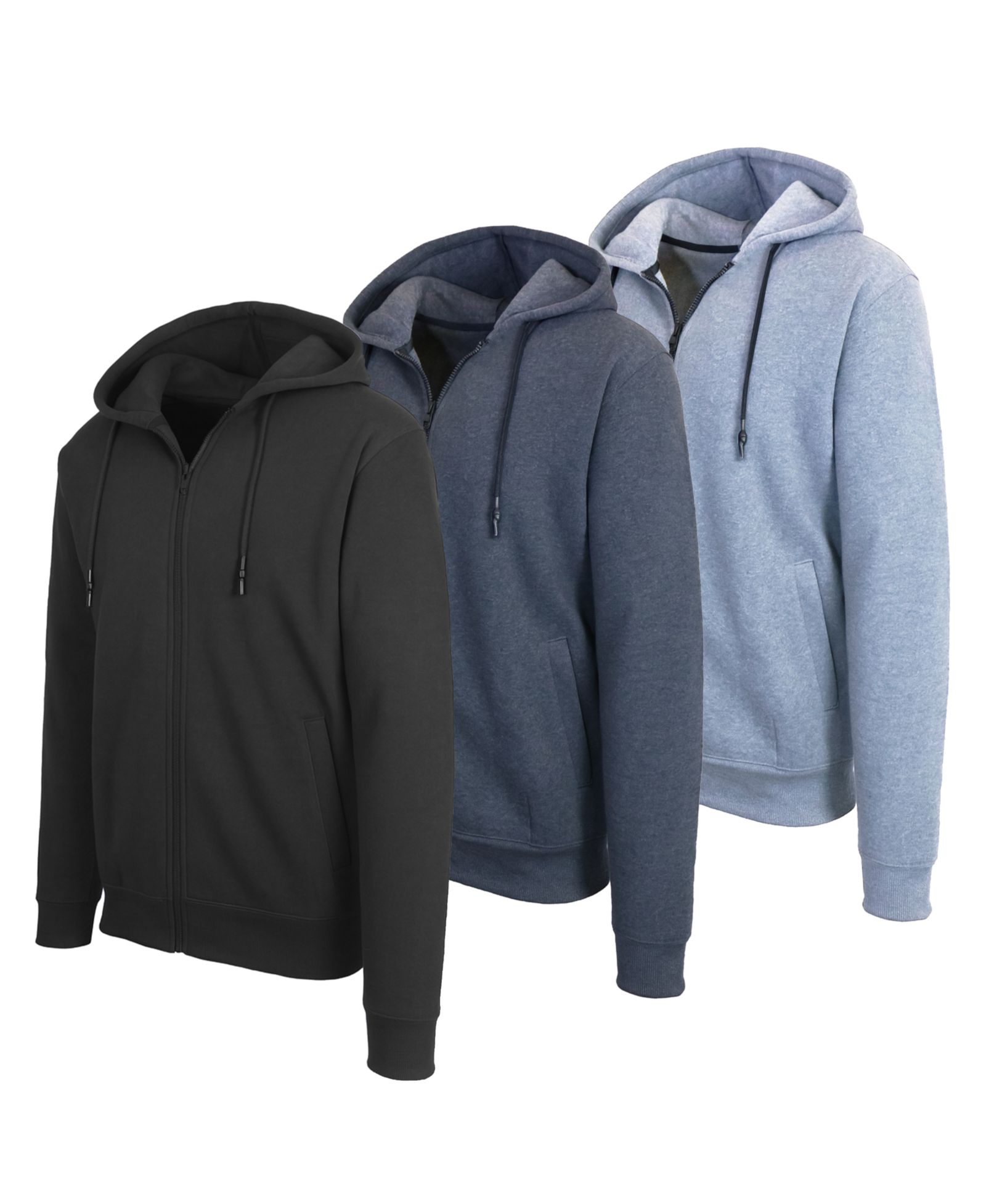 Blue Ice Men's Full Zip Hooded Sweatshirt, 3-Pack