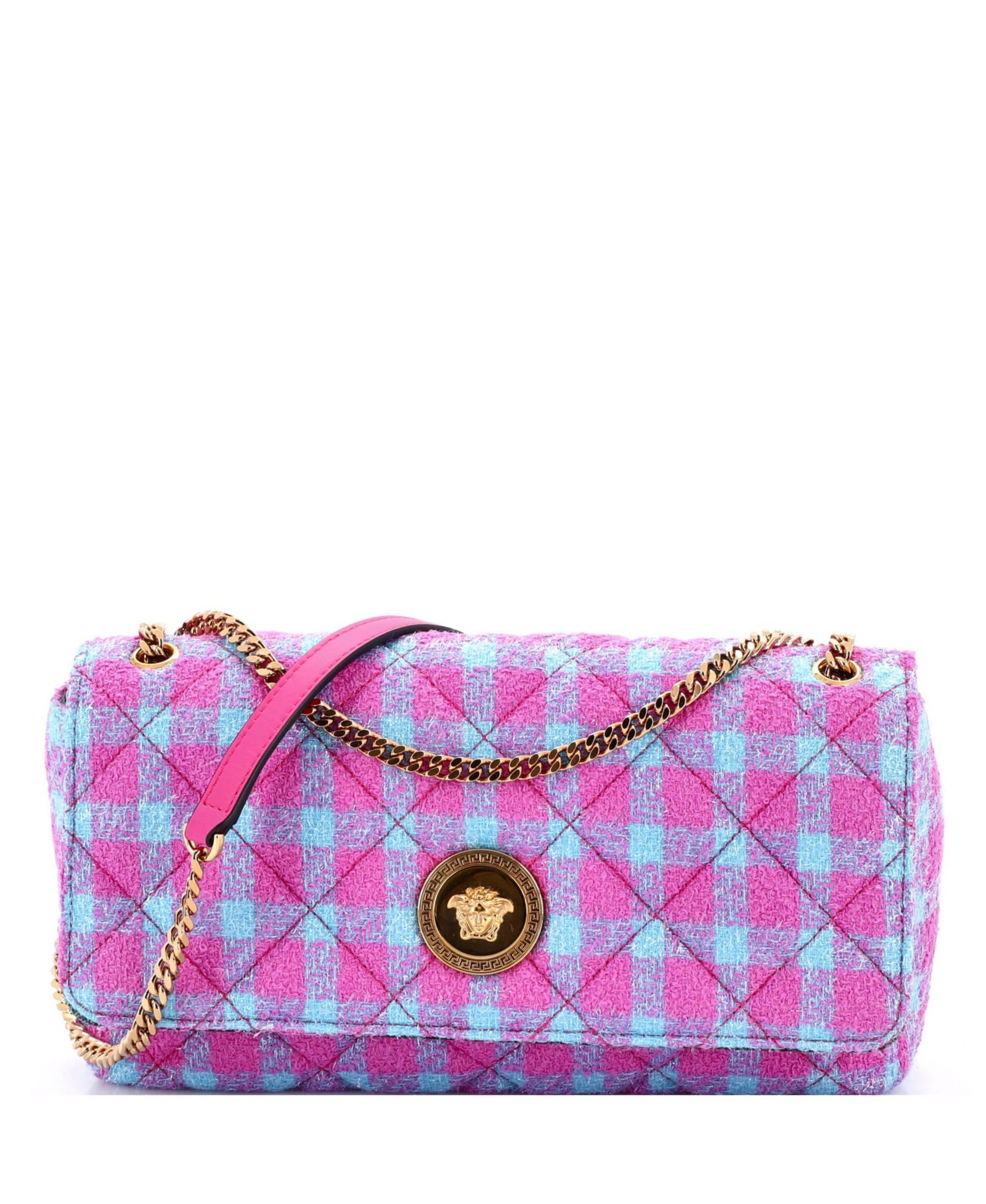 Pre-Owned Versace East West Medusa Icon Chain Flap Bag Quilted Tweed