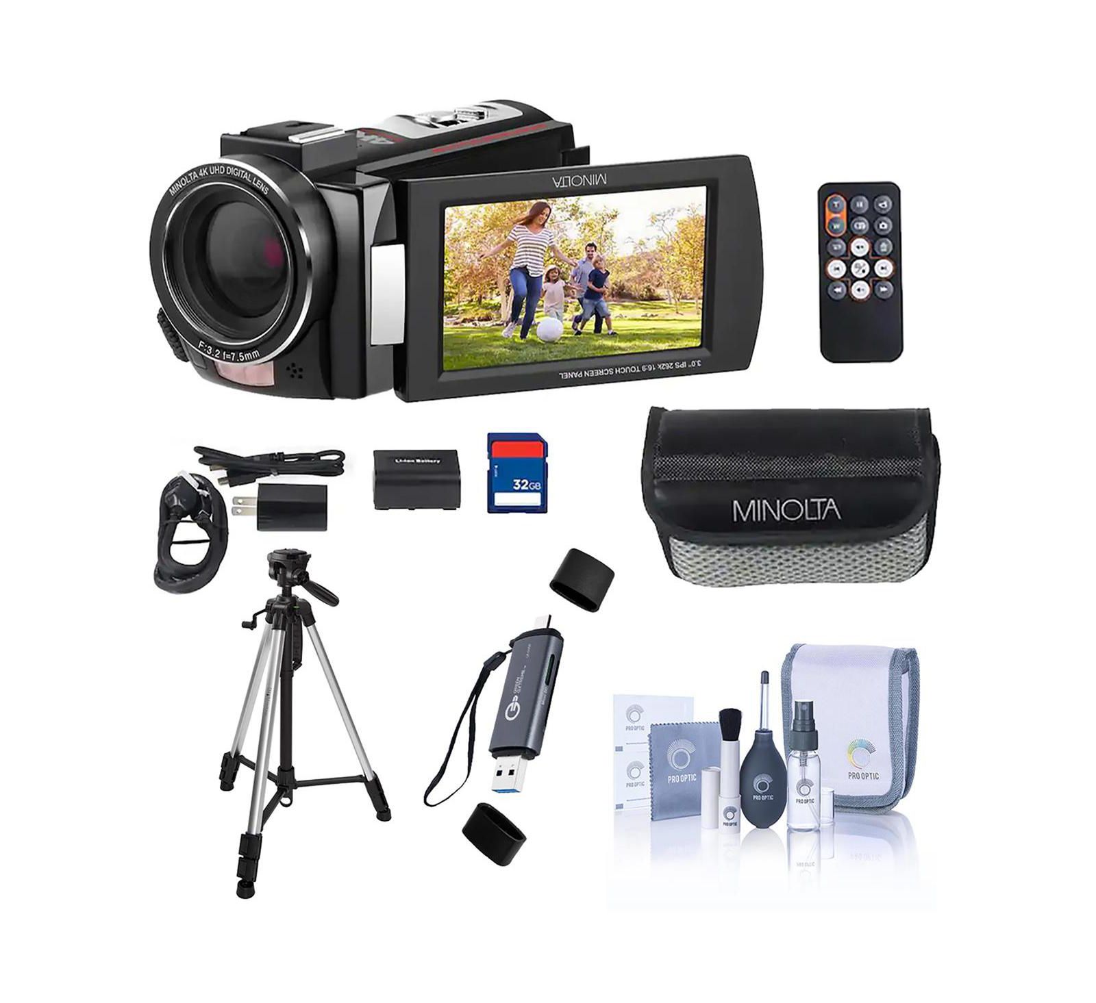 Видеокамера Minolta MN4K25NV 30MP 4K Ultra HD 3" Touchscreen с ночным видением, комплект с треногой, USB 3.0 Card Reader, набором для чистки