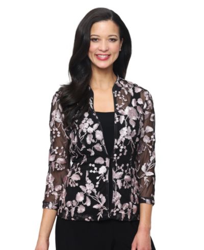 Alex Evenings Women's Sleeveless Tank and Embroidered Jacket Twinset