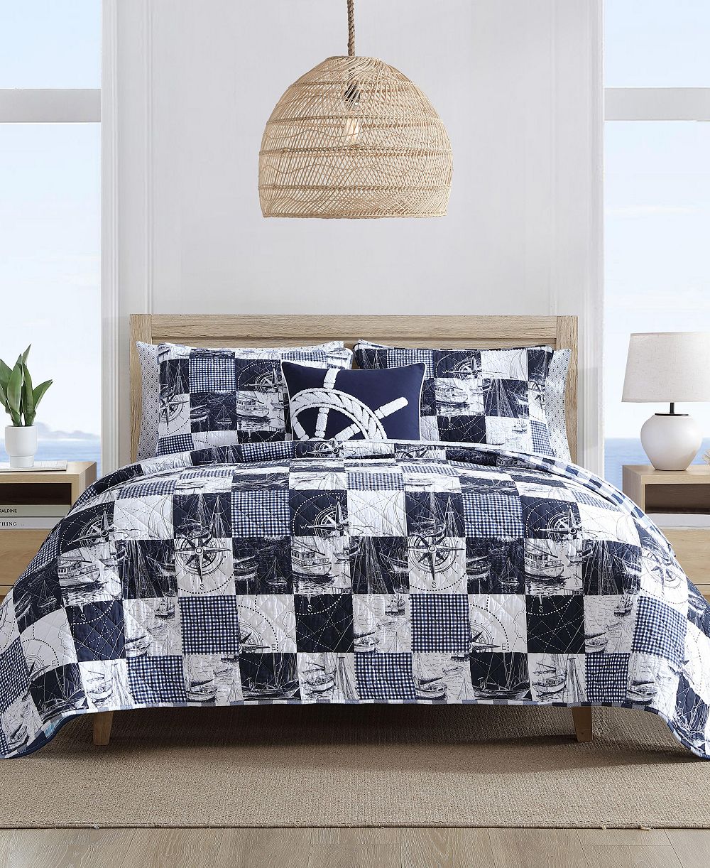 Nautica Sailors Patchwork Cotton Reversible 3-Pc. Quilt Set, Full/Queen