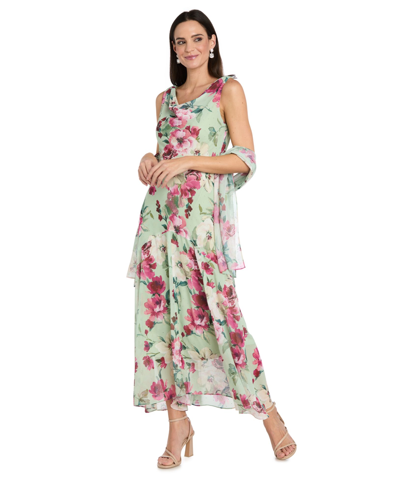 Женское платье R & M Richards Cowl Neck Printed Midi