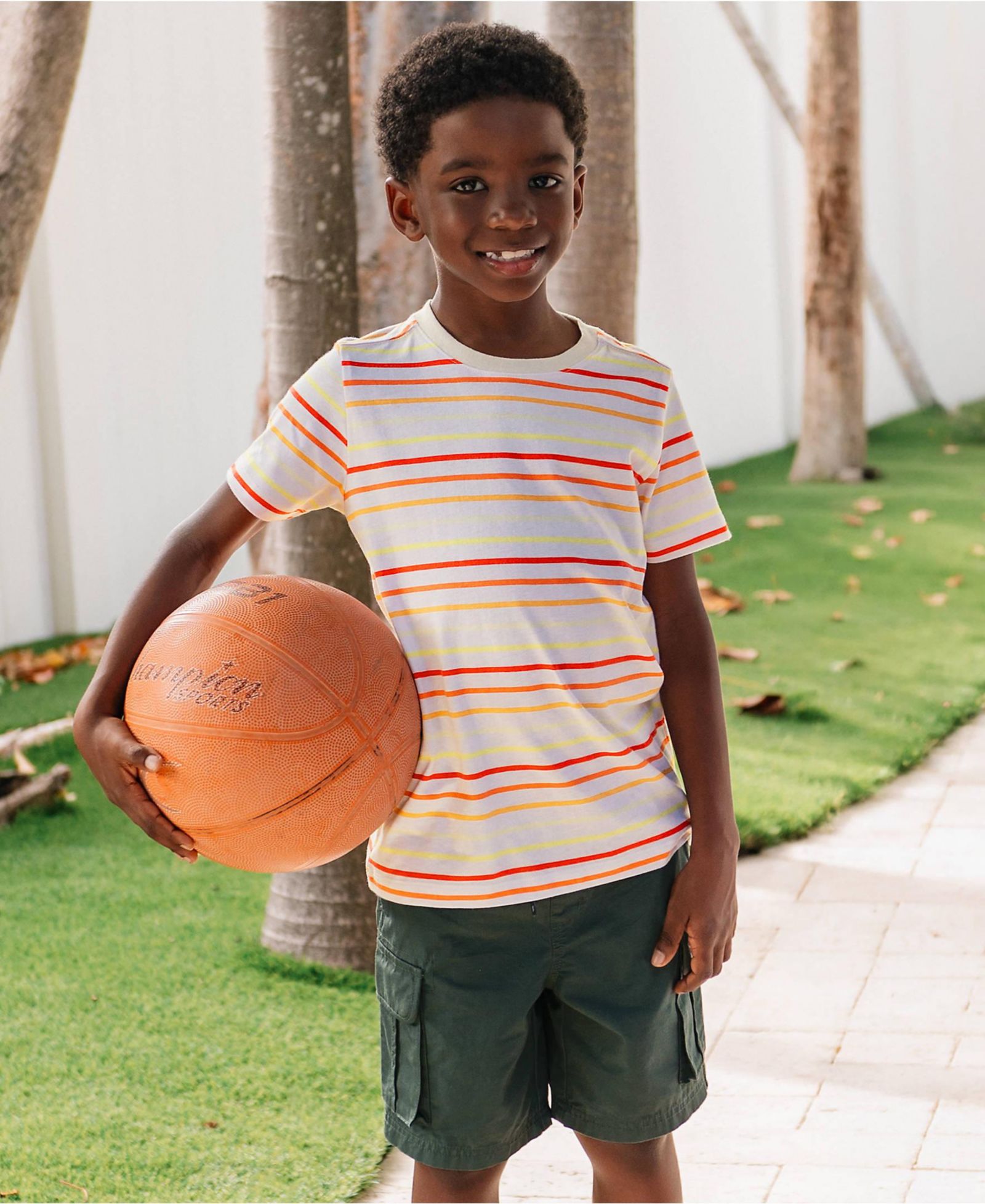Lands' End Little And Big Boys Short Sleeve Stripe Crewneck T-Shirt