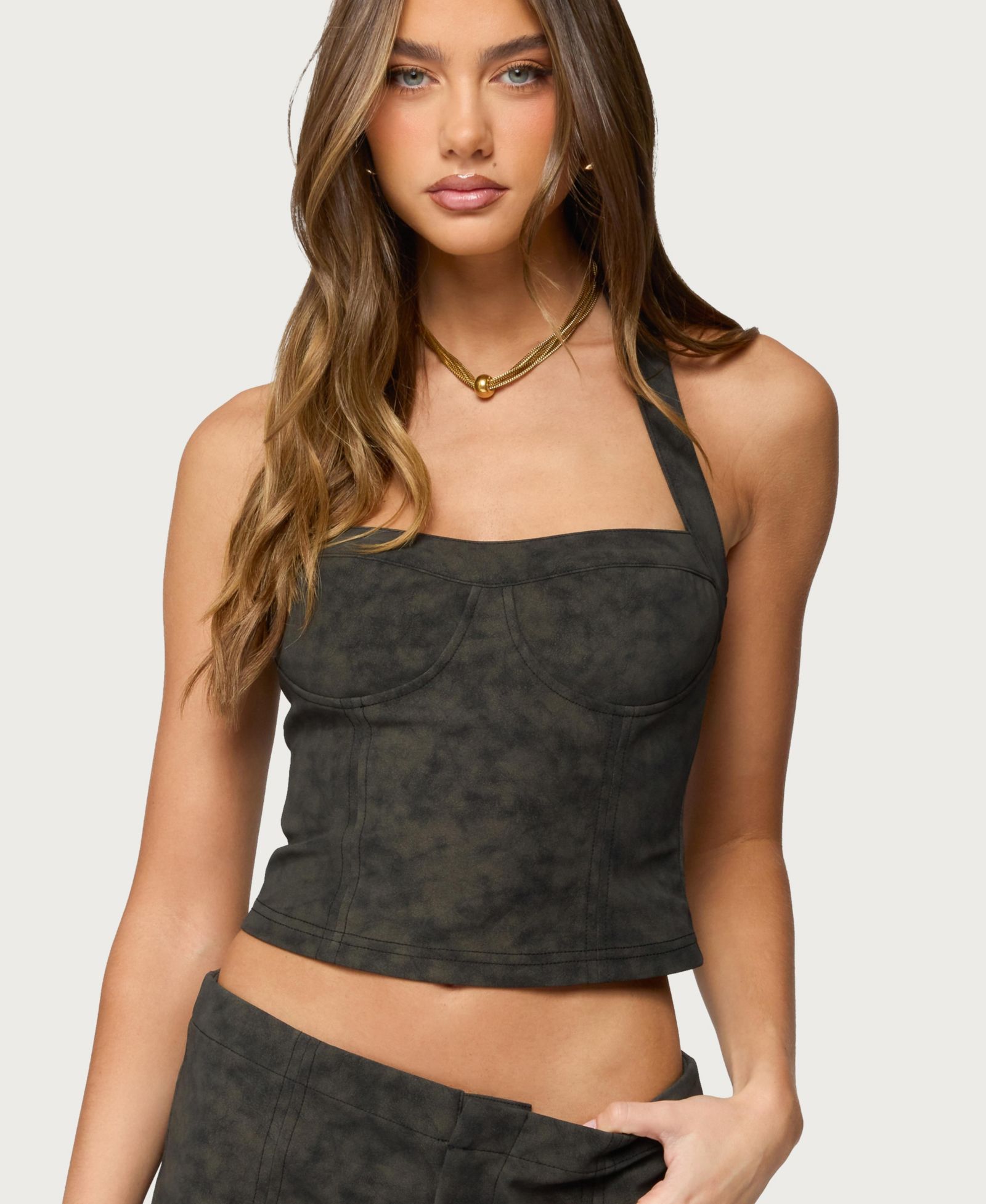 Edikted Women's Taia Distressed Faux Leather Corset