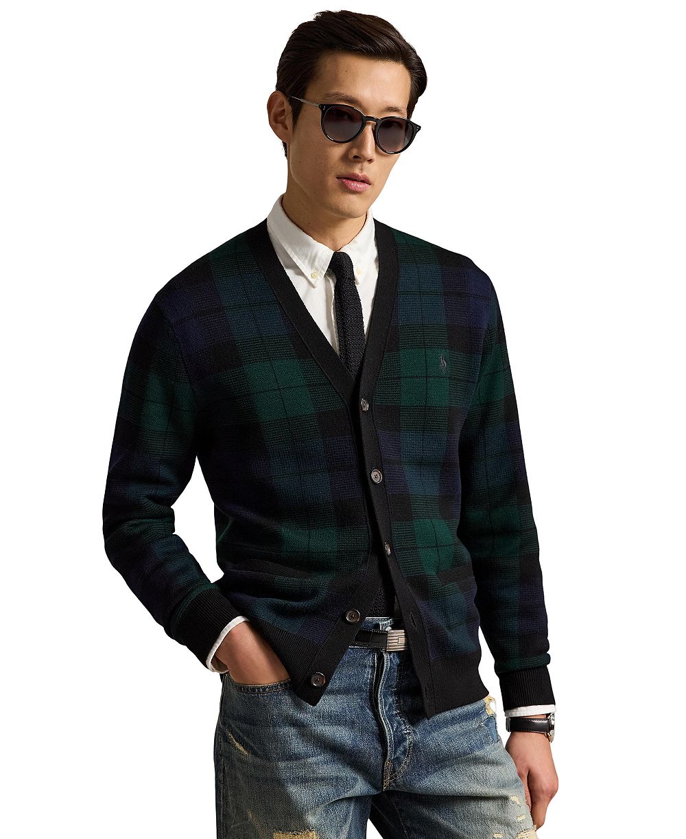 Polo Ralph Lauren Men's Plaid V-Neck Wool Cardigan