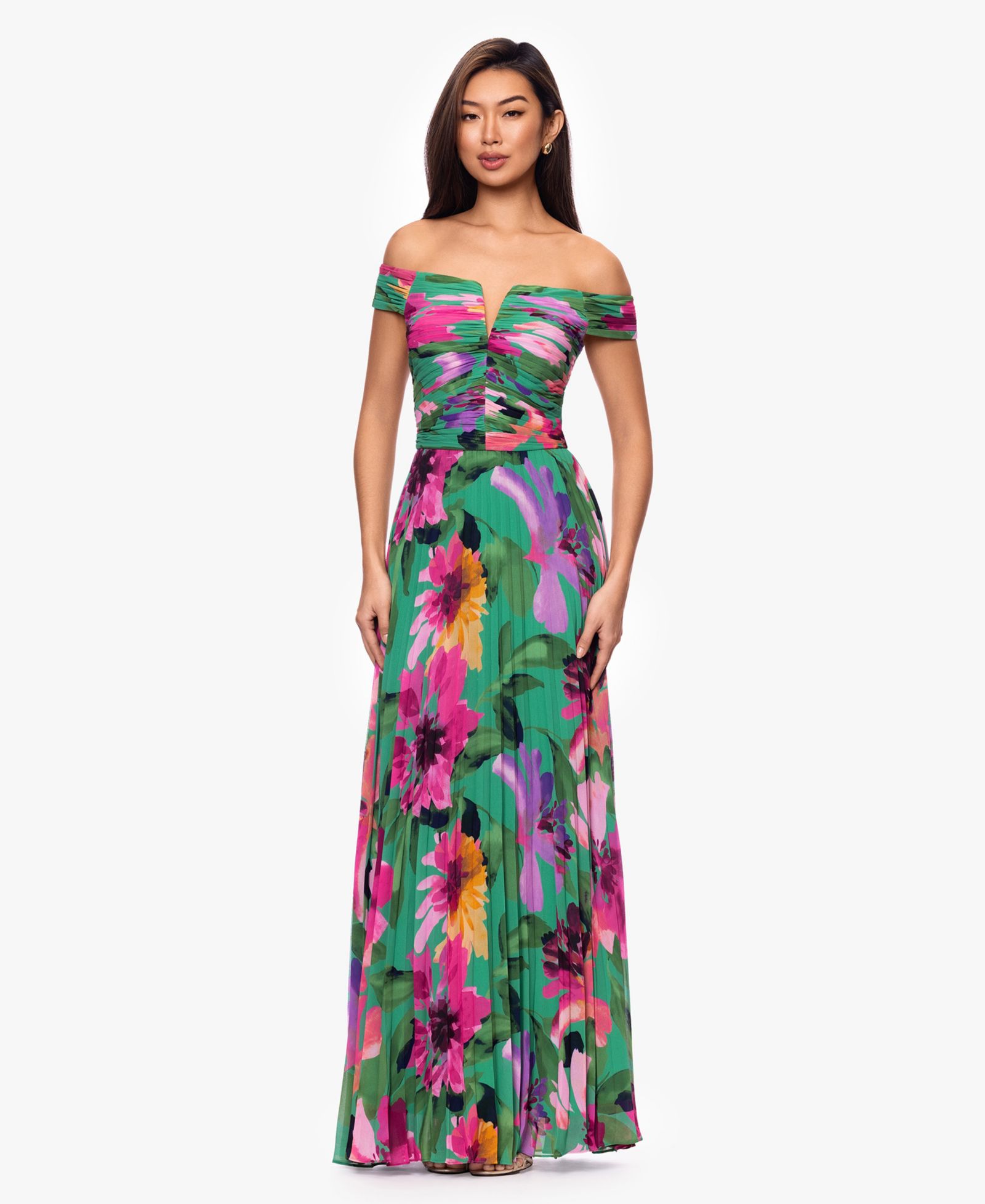XSCAPE Женский Off-The-Shoulder Pleated Gown