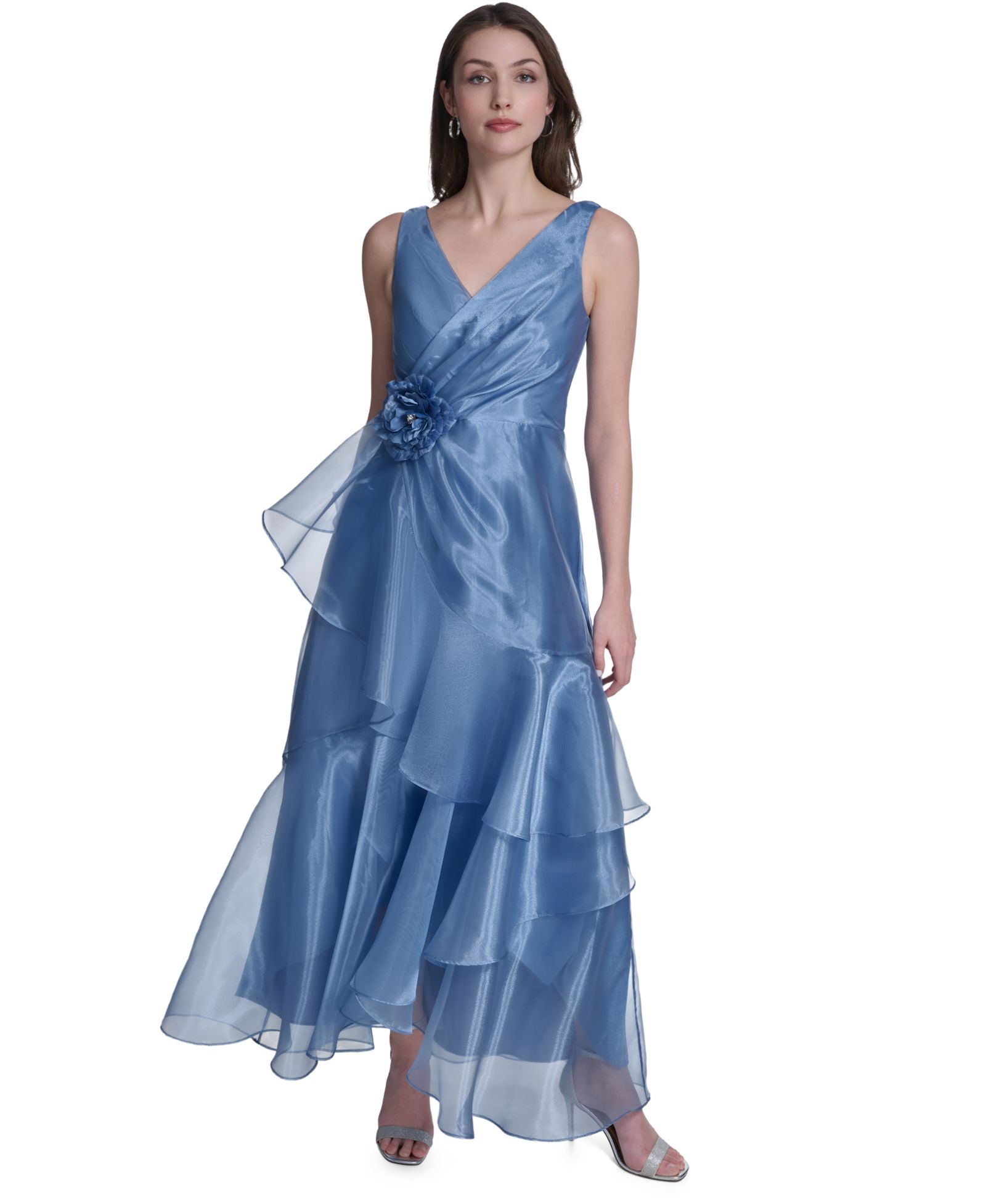 Eliza J Women's Sleeveless V-Neck Ruffle Gown