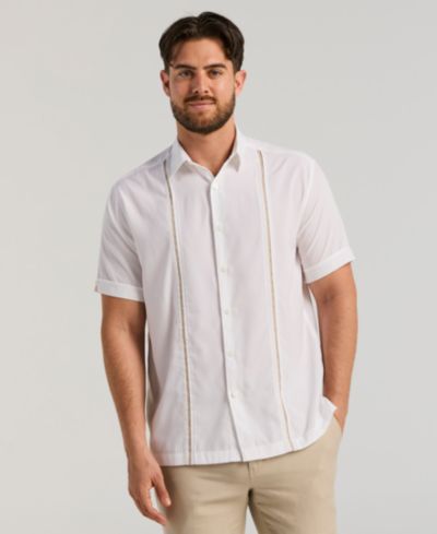 Cubavera Men's Pick Stitch Panel Short Sleeve Button-Down Shirt