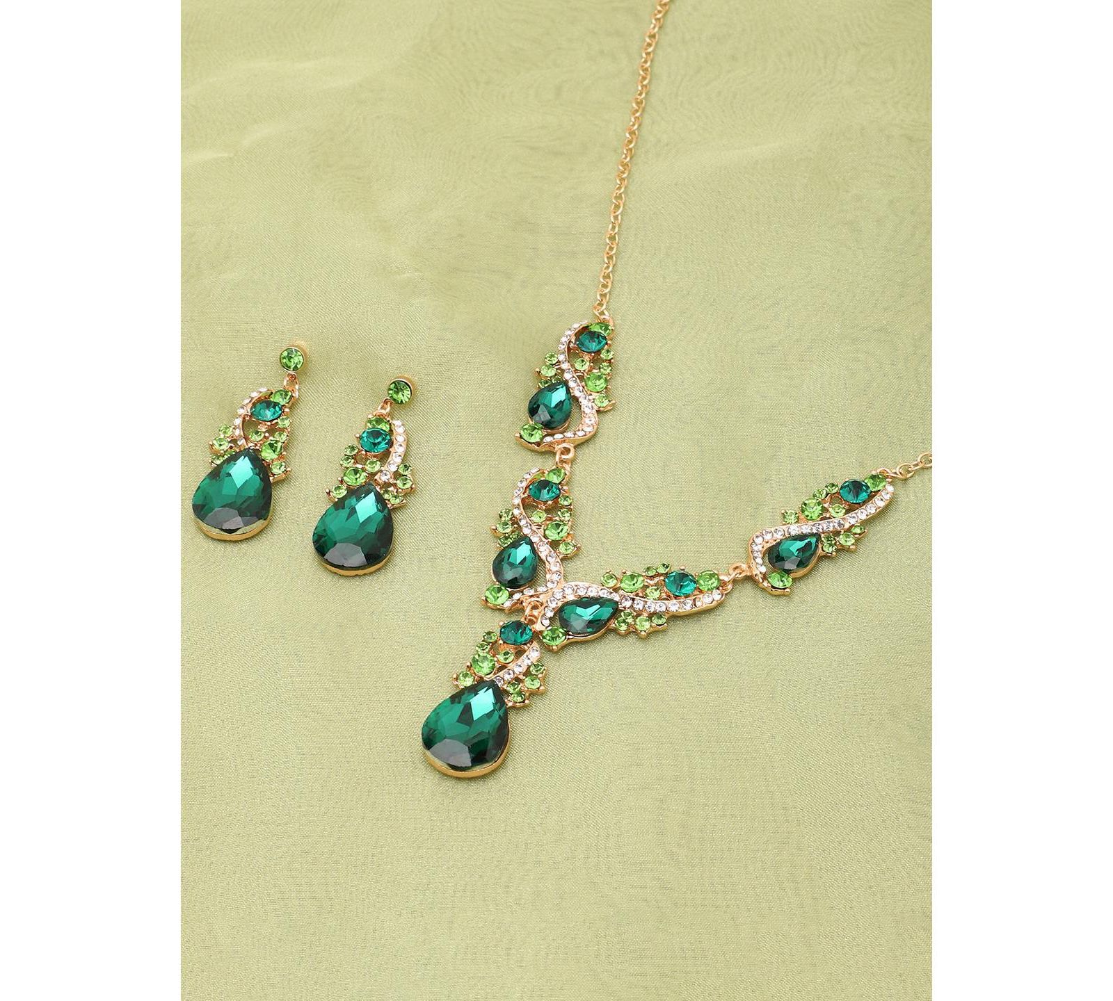 SOHI Green Stone Jewelry 2-Piece Set