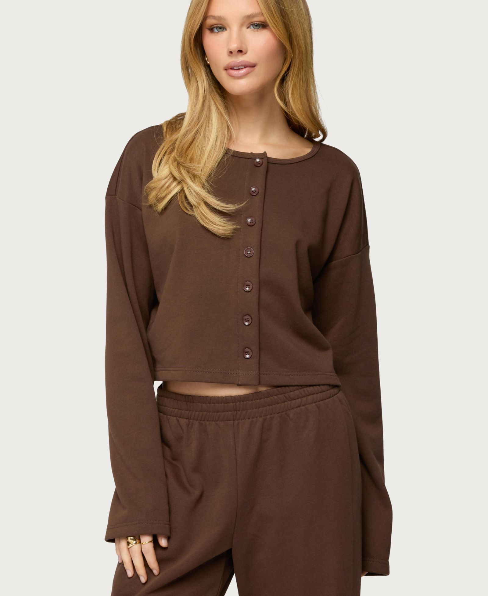 Edikted Women's Binah Oversized French Terry Button Up Sweatshirt