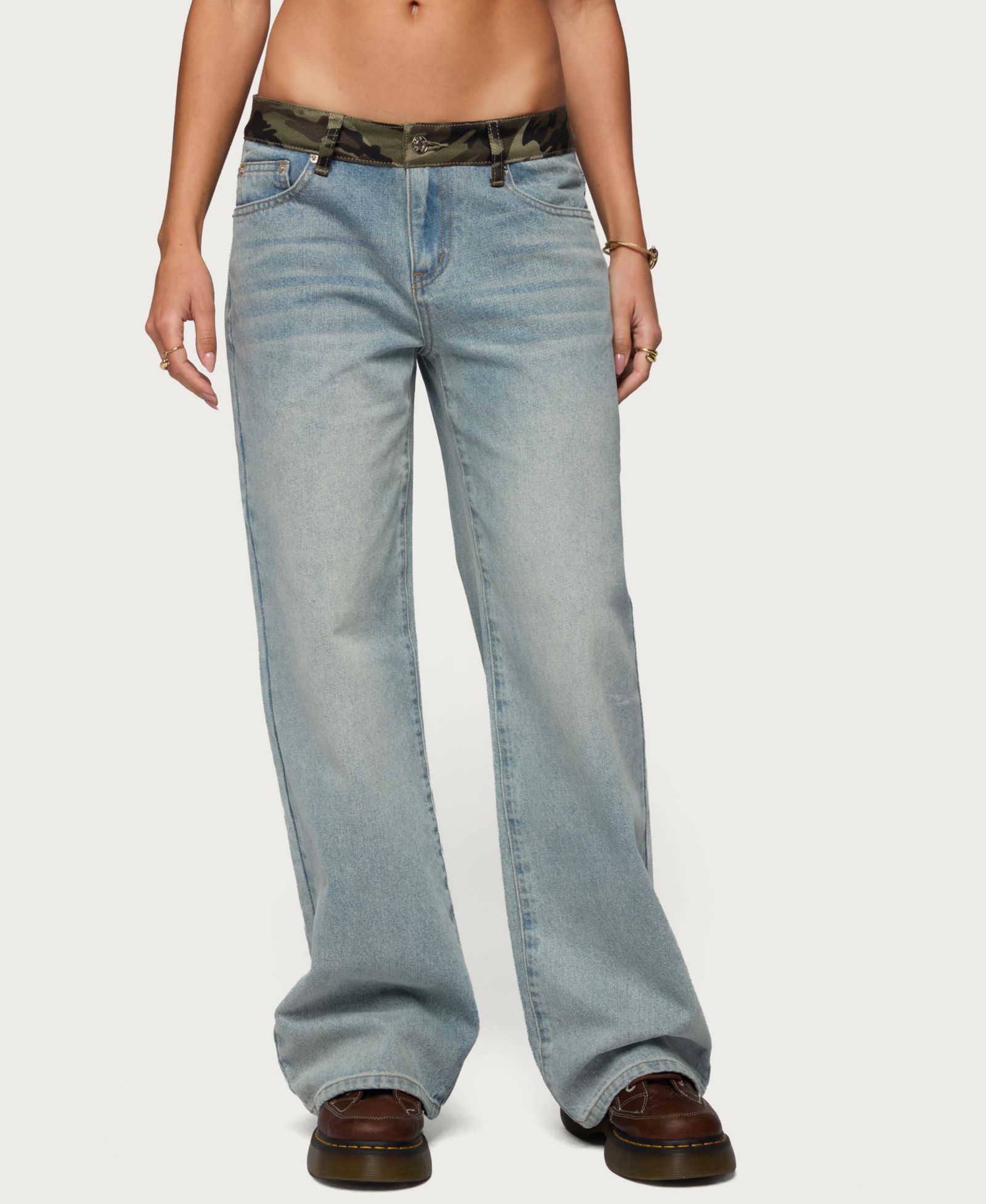 Edikted Women's Camo Waist Low Rise Baggy Jeans