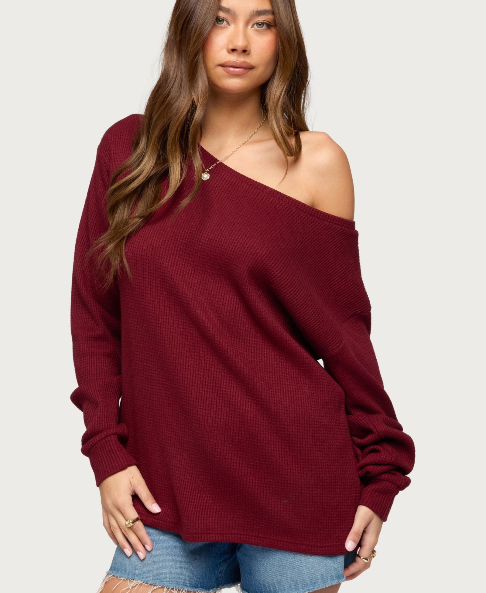 Женский топ Edikted Damari One Shoulder Oversized Waffle
