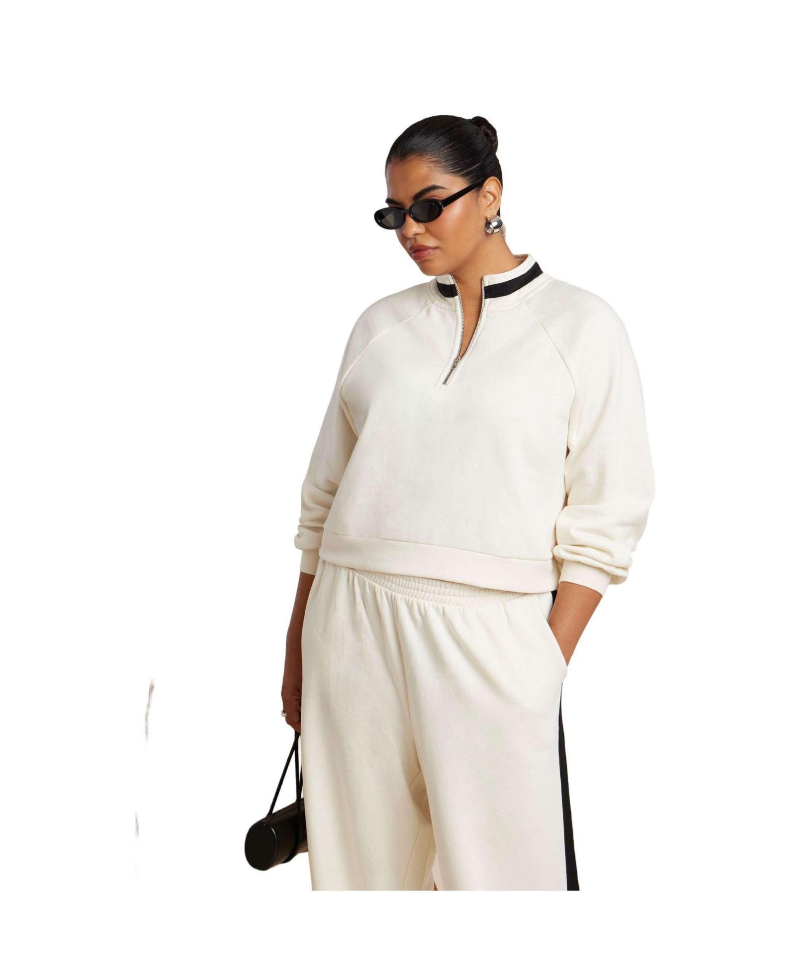ELOQUII Women's Stripe Detail Quarter Zip Sweatshirt