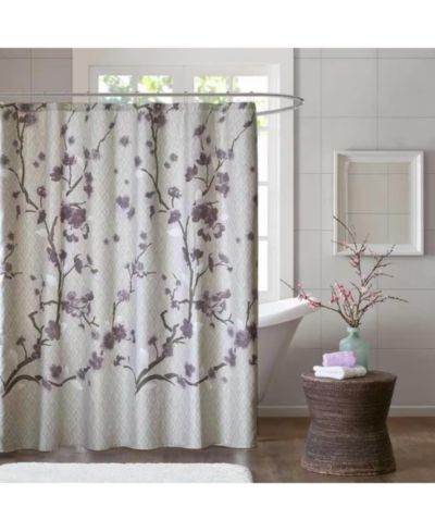 Штора для душа Slickblue Cotton с цветочным узором Purple Grey Beige Floral Blossom