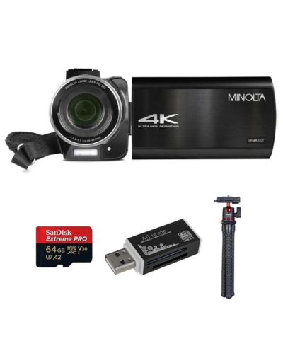 Видеокамера Minolta MN4K100Z 28 МП, 4K, 3.5" сенсорный экран, ночное видение, черный цвет, со штативом
