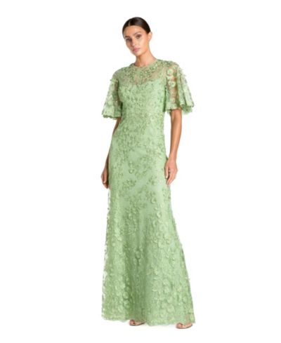 Вечернее платье Mac Duggal с цветочной вышивкой и рукавами-крылышками