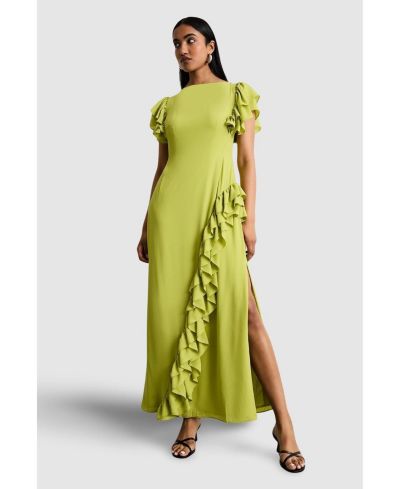 Warehouse Women's Side Split Ruffle Detail Maxi Dress