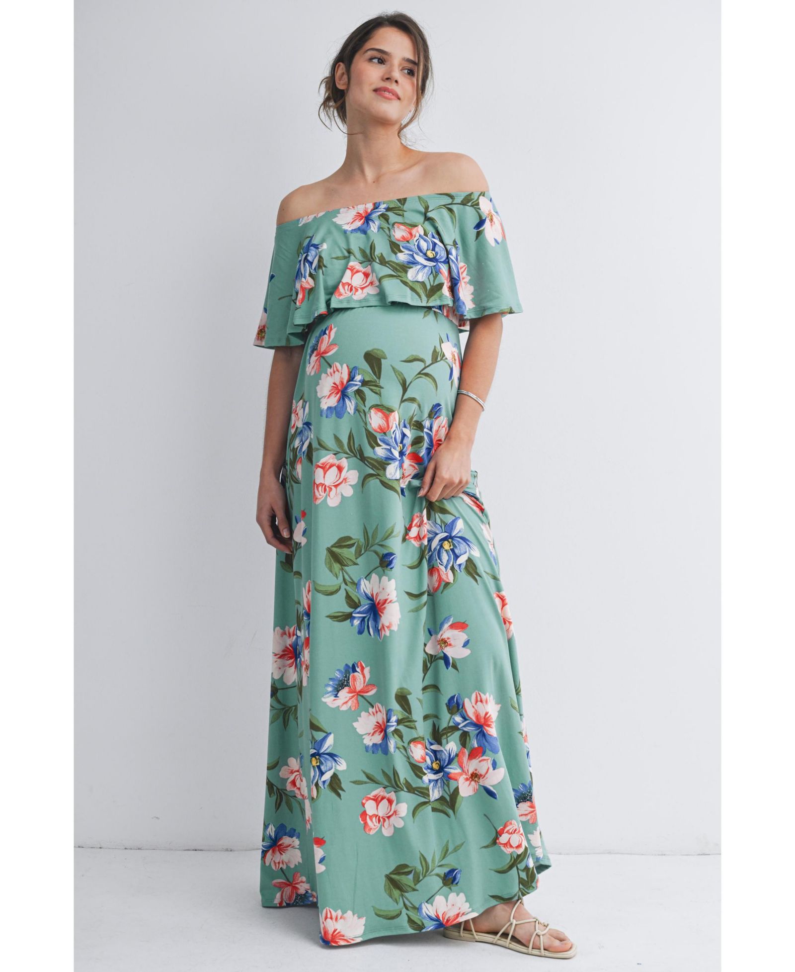 Hello Miz Women's Off-Shoulder Ruffled Maxi Dress