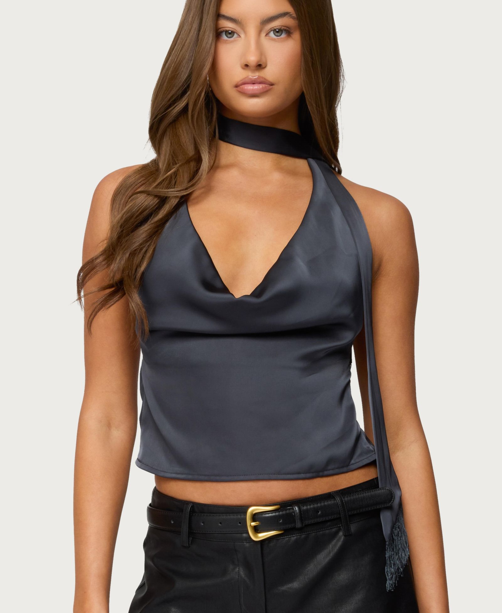 Edikted Women's Satin Effect Cowl Neck Scarf Top