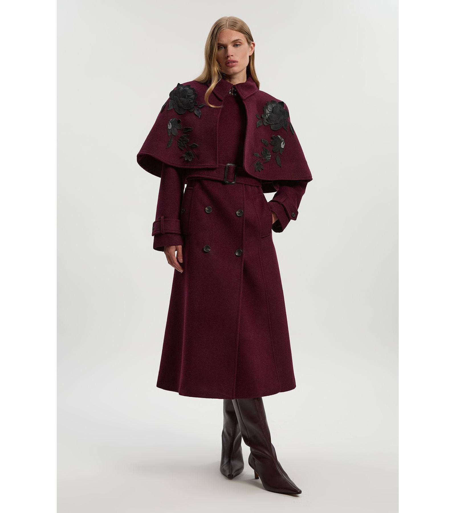 Karen Millen Women's Tailored Funnel-Neck Cape Midi Coat