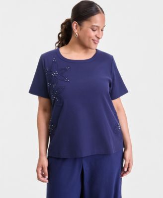 I.N.C. International Concepts футболка Plus Size с коротким рукавом и отделкой кроше